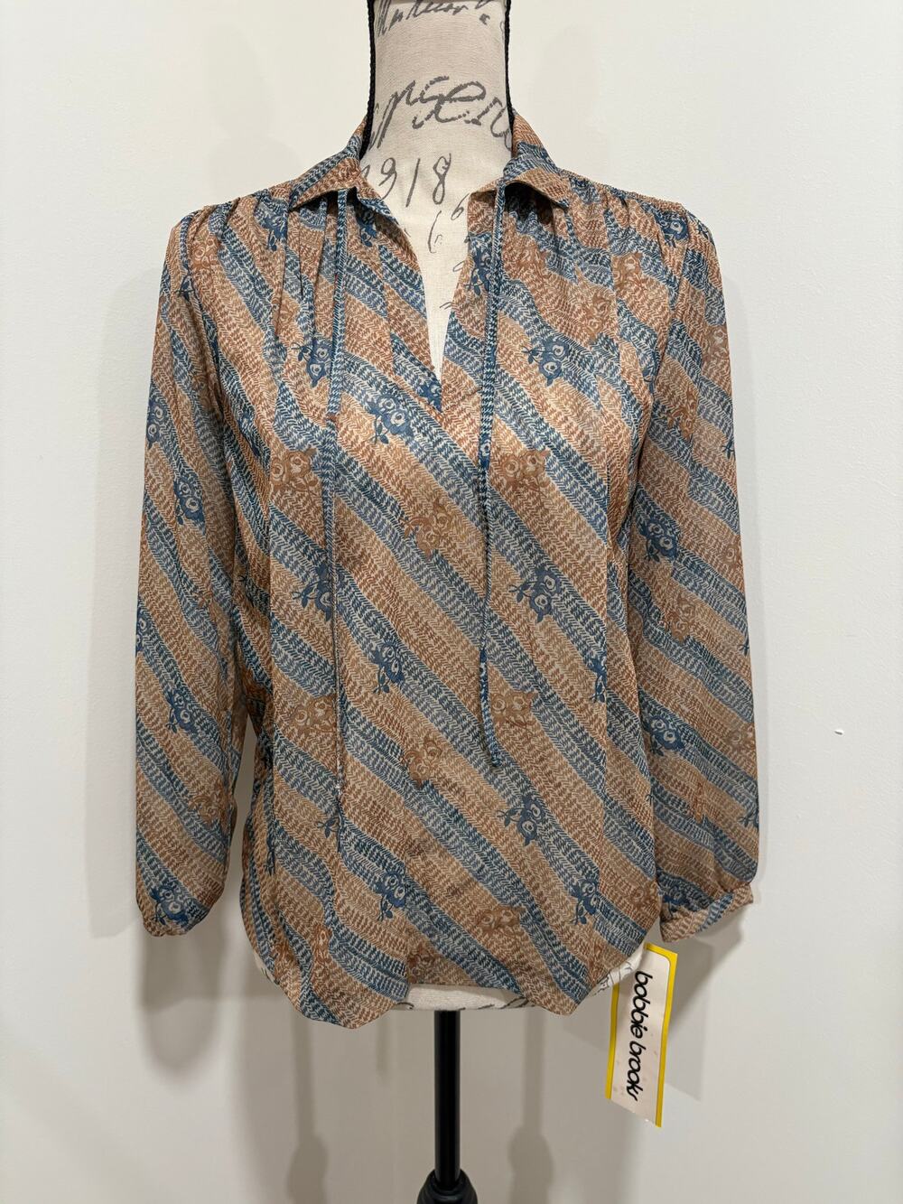 New Vintage 70s Deadstock Bobbie Brooks Long Sleeve Sheer Blouse Size 9 Juniors
